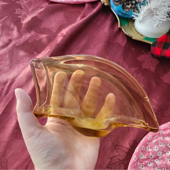 Vintage Mid Century Modern Amber Glass Sleek Napkin / Mail Holder Tiara - Picture 2 of 7